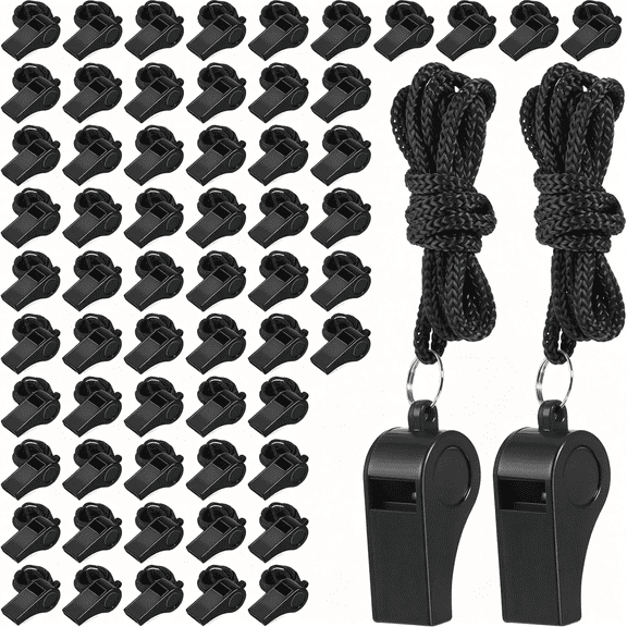 BESTSKY 60Pcs Coach Whistle with Lanyard,Whistle for Coaches,Loud Referee Whistles Bulk Plastic Sports Whistles for Training,Lifeguard,Emergency,Outdoor Activities,Black