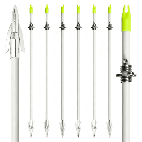 BESTSKY 6Pcs 35Inch Bowfishing Arrows Fiberglass Fishing, Arrow with Safety Slides Broadhead for Compound Recurve Bow