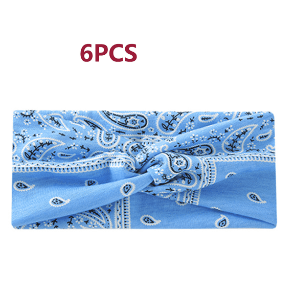 BESTSKY 6Pcs Bandana,Sweat-Wicking Bandanas Bulk,Elastic Fit Stylish Cashew Flower Bandana Headband,Blue