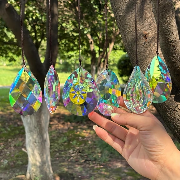 BESTSKY 6Pcs Crystal Sun Catcher Prisms, Suncatchers for Windows Hanging, Ab Colored Chandelier Crystals Prisms for Room Garden Rainbow Maker Pendants Home Decor