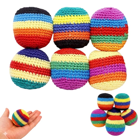 BESTSKY 6Pcs Hand-Made Knitted Hacky Ball Sack, Crochet Footbags, Juggling Balls for Beginners, Multicolored Geometric Pattern, Ready-To-Use Hacky Sack Ball Sacks, Boost Coordination & Fun
