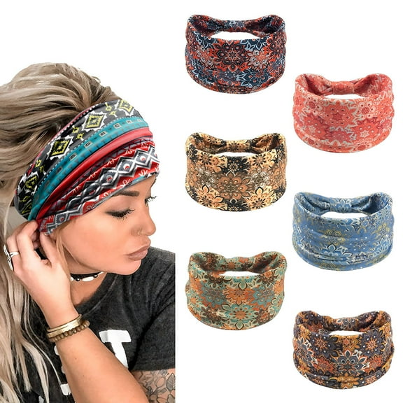 BESTSKY 6Pcs Wide Headbands for Women,Adjustable Band Elastic Headbands for Women,Perfect Fit Fabric Headbands for Women,Combination Style2