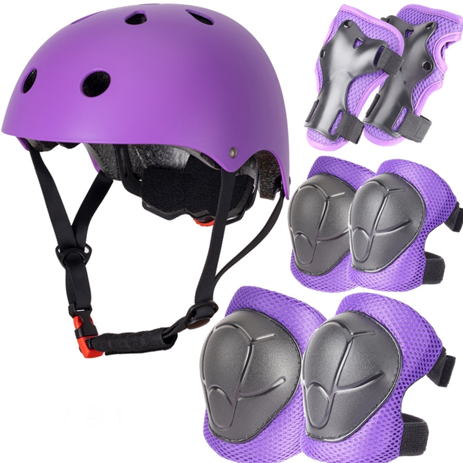 BESTSKY 7 Pcs Kids Helmet and Protective Gear Set,Toddler Helmet with Knee Pads,Elbow Pads,Wrist Guards for Skateboarding,Cycling,and Scooters,Purple