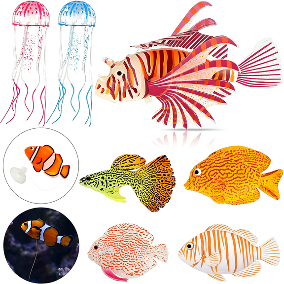 BESTSKY 7 Pieces Artificial Fish Colorful Fake Fish Glowing Effect Aquarium Decor Floating Ornament for Tank Decoration Fake Fish Aquarium Fish Decorations for Tank (Classic Color)