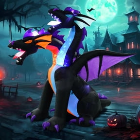 BESTSKY 7Ft Tall Halloween Inflatables Dragon with 2 Heads, Fire and Ice Blow Up Dragon Inflatables Built-In 2 Rotating Flash Lights and 5 Led Lights for Halloween Inflatable Outdoor Decoration