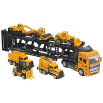 BESTSKY 7Pcs Engineering Truck Carrier Transport Trucks,Toys for 4  Year Old Boys,Toy Car,Yellow