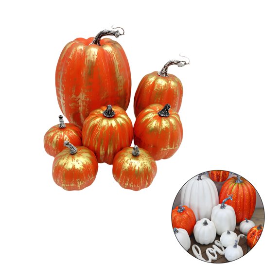 BESTSKY 7Pcs Pumpkins for Decorating,Pumpkin Festival Display Halloween Pumpkins,Natural Look Pumpkins Fall Kitchen Decor,Orange