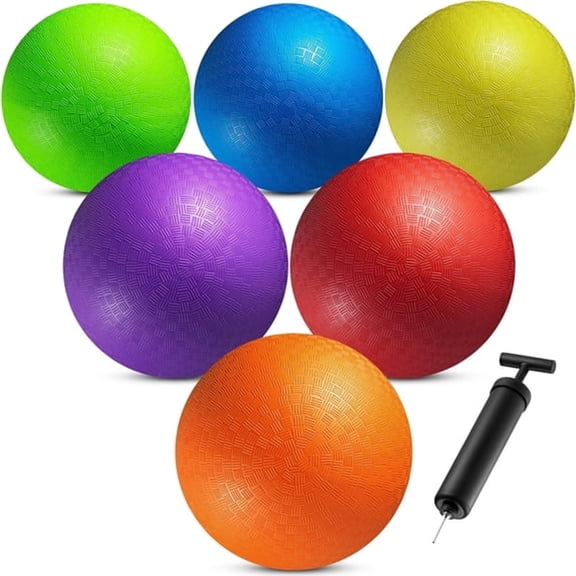 BESTSKY 8.5 Inch Playground Balls for Kids & Adults - (Pack of 6) Inflatable Rubber Indoor Outdoor Bouncy Dodgeballs,Kickballs,Four Square and Handballs for School,Gym,Recess and More