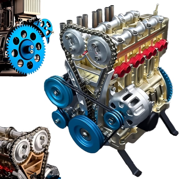 BESTSKY 8-Cylinder Full Metal Car Engine Model,4 Cylinder Full Metal Car Engine Assembly Kit Model Toys,Metal Model Engine Kit,Metal Engine Model Kits for Adults,DIY Car Engine Model Kit (4-Cylinder)
