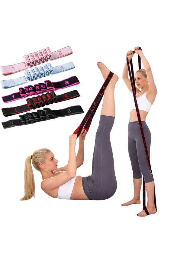 8-Loop Stretch Resistance Band | Premium Elastic Exercise Strap for Yoga,Pilates,Leg Arm Stretching | Durable Handles,Soft Reinforced Edges,Lightweight Portable,Flexibility Trainer