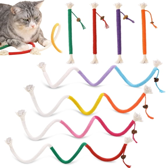 BESTSKY 8 Pcs Cat Toys Chew Ropes for Indoor Cats, Safe Kitty Teething Chew Toy with Natural Gall Fruit, Interactive Cat Kicker String for All Breeds 27.56 Inches and 7.87 Inches