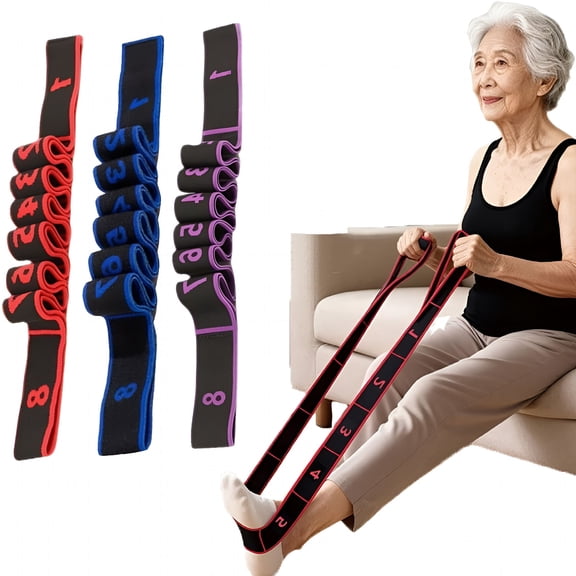 BESTSKY 8-Section Numbered Resistance Band with Hand Grips, Stretch Strap for Seniors, Yoga, Pilates & Leg Glute Training