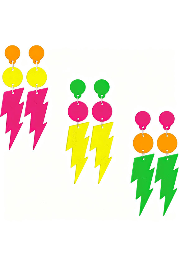80S 90S Earrings for Women Colorful Lightning Acrylic Drop Earrings Neon Earrings Bulk for 80'S 90'S Outfit Glow Party Halloween 80S Accessories Jewelry