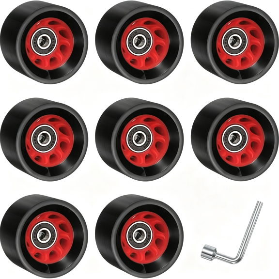 BESTSKY 8Pack Quad Roller Skate Wheels W/Bearings 58Mmx39Mm 95A Black Red Indoor Outdoor,Pu Wear-Resistant,Wear-Resistant Wheels,For Double Row Skating Speed Skating Artistic Rink&Rhythm Skates