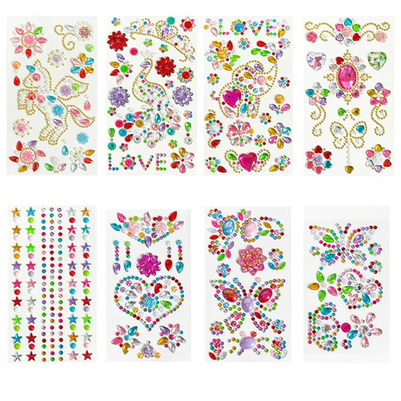 BESTSKY 8Pcs Face Jewels,Creative Decoration Choice Face Gems,Adhesive Backing Design Face Gems Stick On