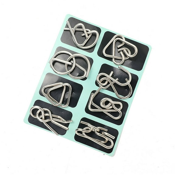 BESTSKY 8Pcs Metal Puzzle,Double Rust Removal Brain Teaser Puzzles,Thickened Electroplating Metal Link Unlock Interlock Toys,Style 1