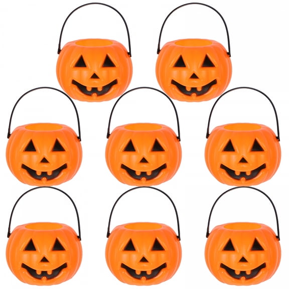 BESTSKY 8Pcs Pumpkin Candy Bucket, Pumpkin Candy Bucket Children Trick Or Treat Pumpkin Candy Pail Holder for Halloween Party Decoration Plastic Pumpkin Bucket Orange