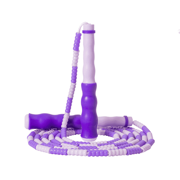 BESTSKY 9 Ft Adjustable Jump Rope for Kids and Teens, Soft Bead Skipping Rope with Wave Pattern and Bamboo Joint, Colorful Fitness Exercise Rope for Playground and Gym Class, Purple