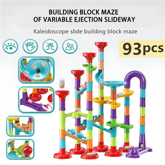 BESTSKY 93 Pcs Marble Run Set with 30 Glass Marbles, Educational Construction Maze Building Blocks, STEM Toy Gift for Kids Ages 6-12