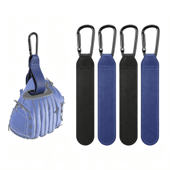BESTSKY Adjustable Baseball Glove Clips 4Pcs,2 Black 2 Blue Pu Leather Glove Holders,Sports Gear Organizer for Bag,Fence,Drying,Portable Baseball Glove Clip