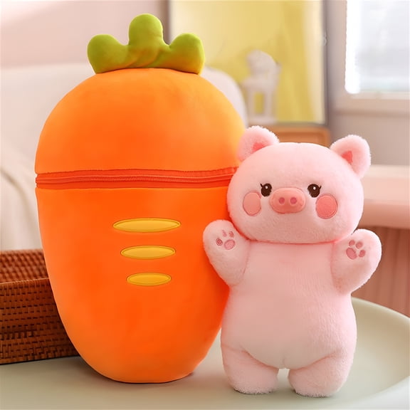 BESTSKY Adorable Carrot Pig Plush Toy Zipper Stuffed Animal Soft Fluffy Vegetable Pig Plushie Cozy Cuddle Buddy for Kids Playtime Ideal Gift for Birthday