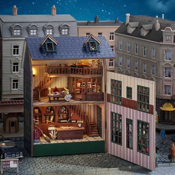 BESTSKY Adult's Wooden Mini Handmade Dollhouse with LED Light - 1:24 Scale DIY Miniature Furniture Kit - Corner Western Restaurant Model