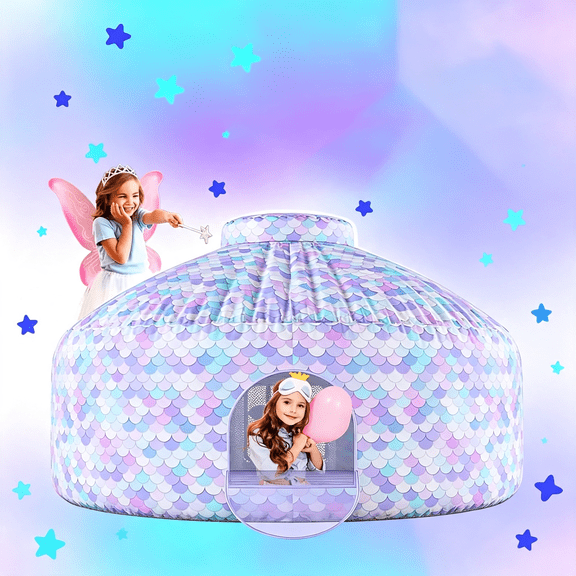 BESTSKY Air Tent Kids Door Toddler Tents Indoor 77 X 50 in Mermaid Fort Inflates 30 Sec Breathable Fabric Spacious Interior Folds Bag Imaginative Kids Forts Indoor Box Fan Not Included