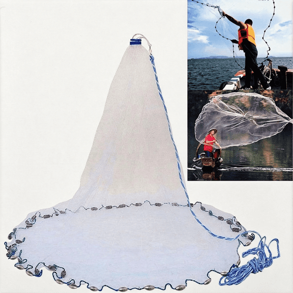 BESTSKY American Saltwater Fishing Cast Net for Bait Trap Fish 3Ft/4Ft/5Ft/6Ft/7Ft/8Ft/9Ft/10Ft Radius Freshwater Casting Nets with Heavy Duty Real Zinc Sinker Weights,3/8" Mesh Size