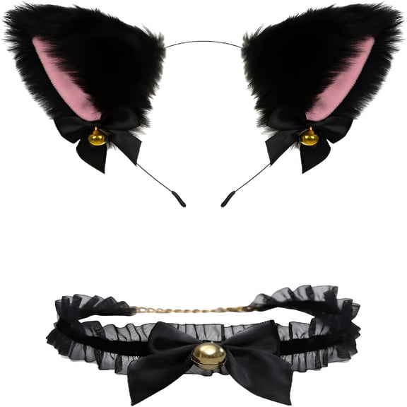 BESTSKY Animal Faux Fur Cat Dog Ears Headbands with Bells Flexible Hair Accessory Halloween Cosplay Costume Party Dress Girls