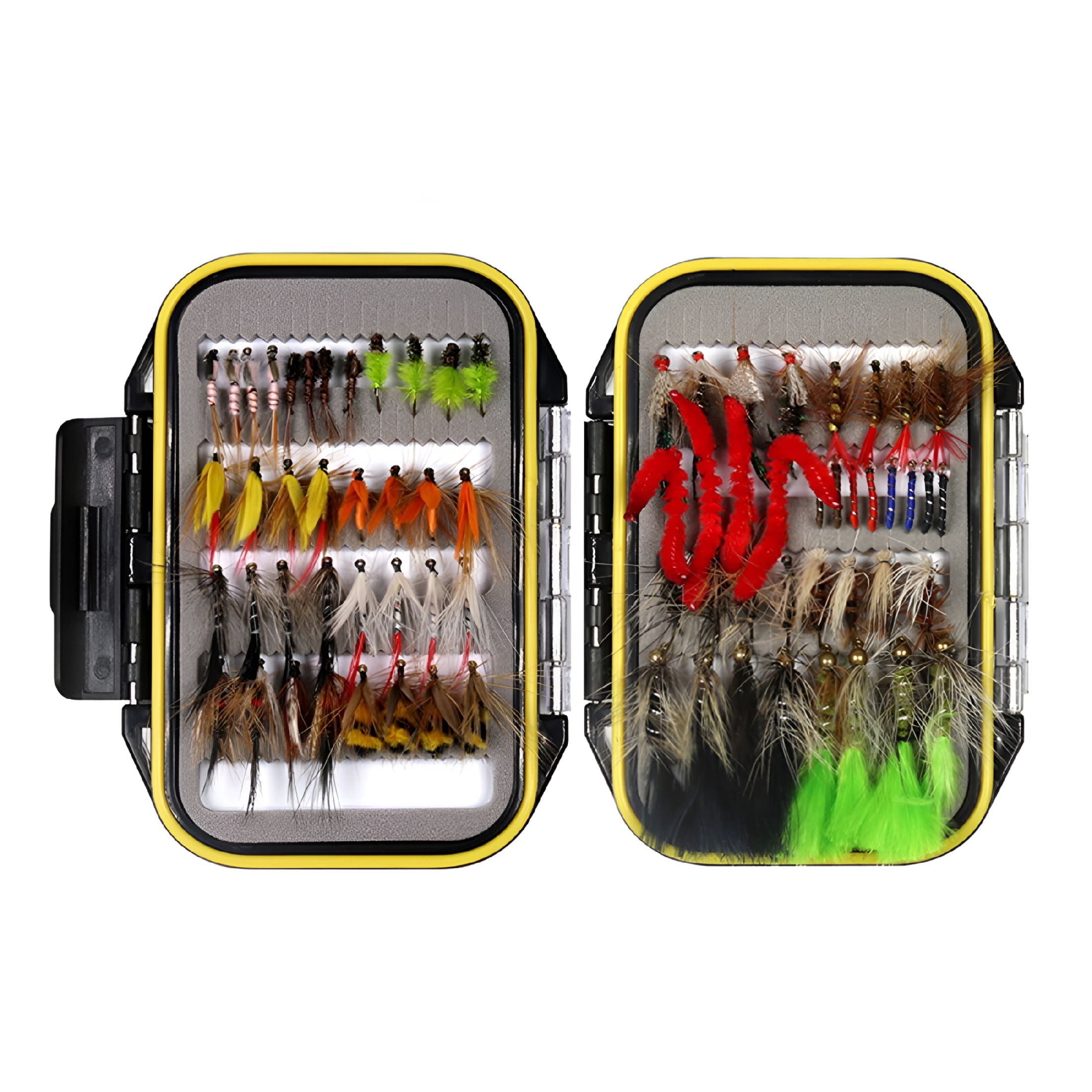 BESTSKY Assorted Fly Fishing Flies, 64 Pieces, Multi-Type, Trout & Bass ...