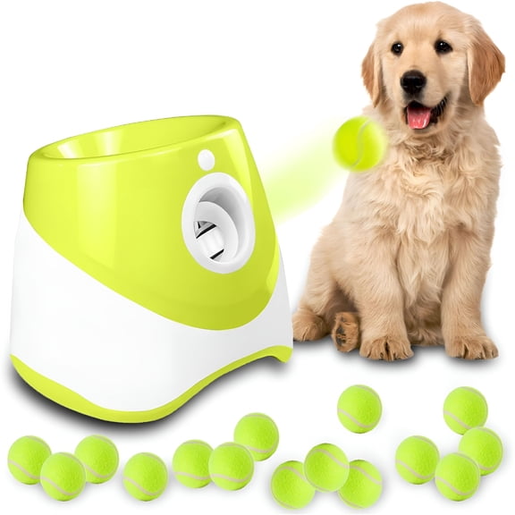 BESTSKY Automatic Dog Ball Launcher,Dog Ball Thrower Machine with 10-30Ft 3 Launching Distance,Interactive Toys for Small Dogs Indoor&Outdoor with 15 Mini Tennis Balls-2 Inch Light Green