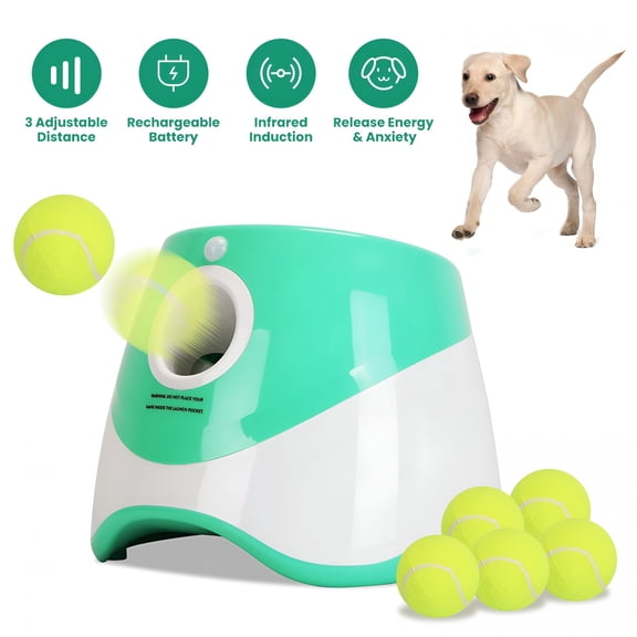 BESTSKY Automatic Dog Ball Launcher, interactive dog toys 3 Adjustable Distances Interactive Dog Ball Thrower Fetch Machine with 6 Tennis Balls