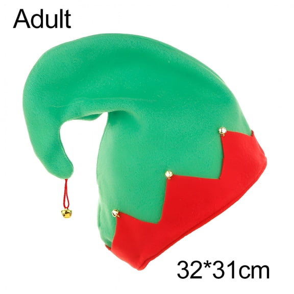 BESTSKY Baby Kids Christmas Knitted Elf Hat with Small Bells Contrast Color Wavy Stripes Crochet Santa Cap Party Supplies Small Santa Hat