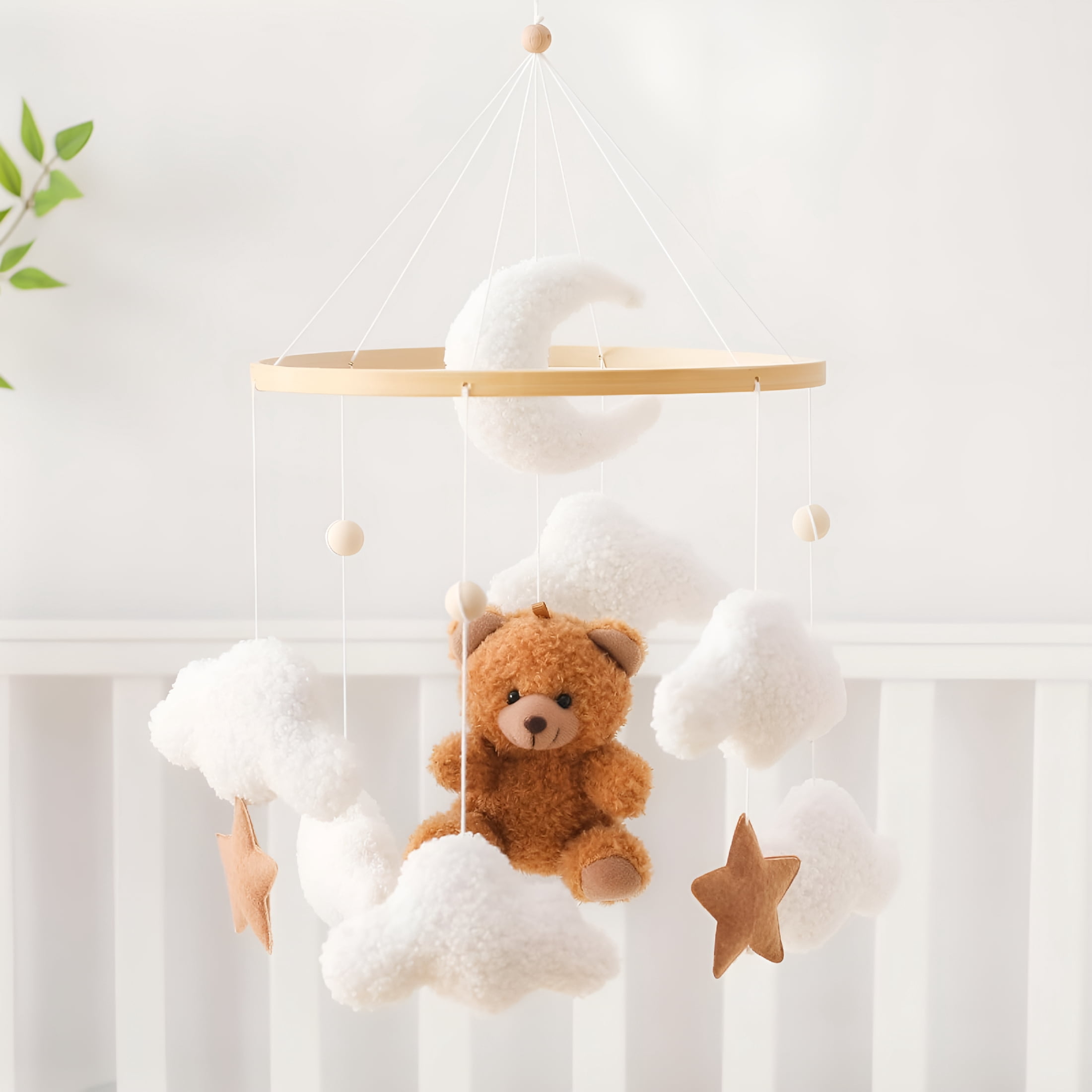 BESTSKY Baby Mobile for Crib Bear Cloud Crib Mobile Handmade Furry Nursery Mobile Gender Neutral Crib Toy Hanging for Nursery Decor Accessories