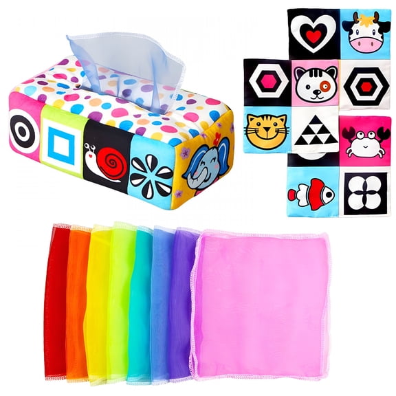 BESTSKY 2026 New Baby Sensory Toy Tissue Box - Fine Motor Skills Learning Toy with Crinkle Sound,Reusable Fabric for Toddlers,Educational Counting Sorting Organizing Play