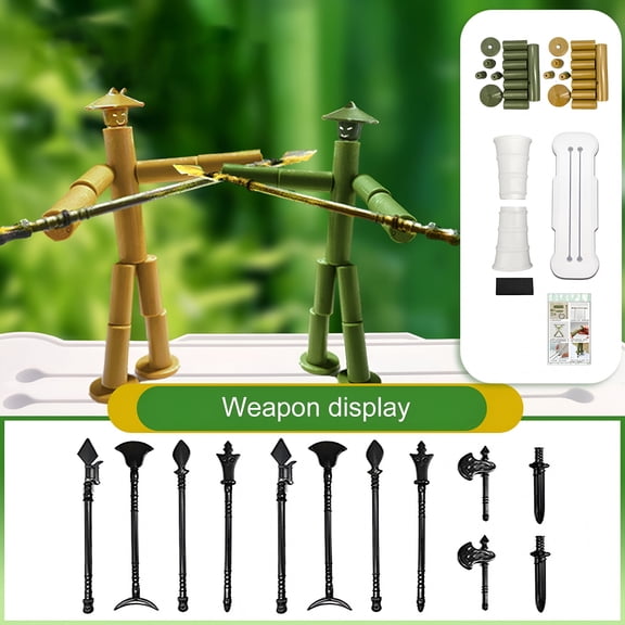 BESTSKY Bamboo Man Battle Game Set, Wooden Fencing Puppet Toy with 12 Weapons and PK Table, Interactive Kung Fu Rope Puppet Kit for Kids and Family