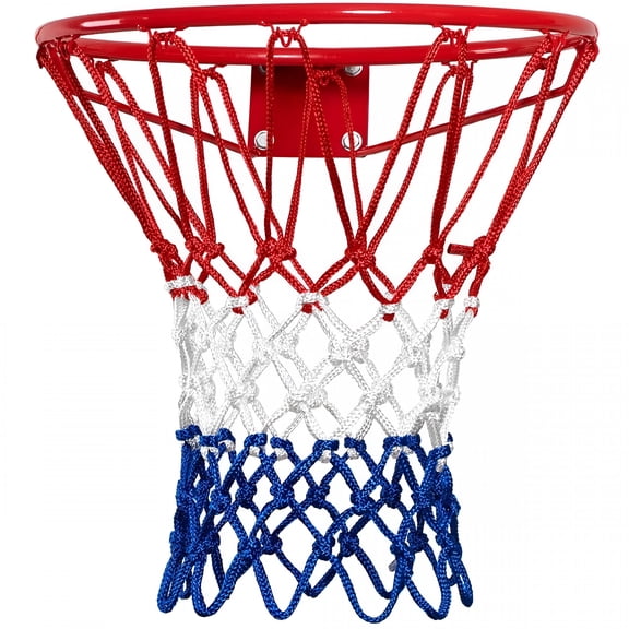 BESTSKY Basketball Net Replacement, Basketball Accessories, Upgrade Thick Professional Basketball Nets Heavy Duty Outdoor, All Weather Anti Whip Color Never Fade -12 Loops (Red White Blue)