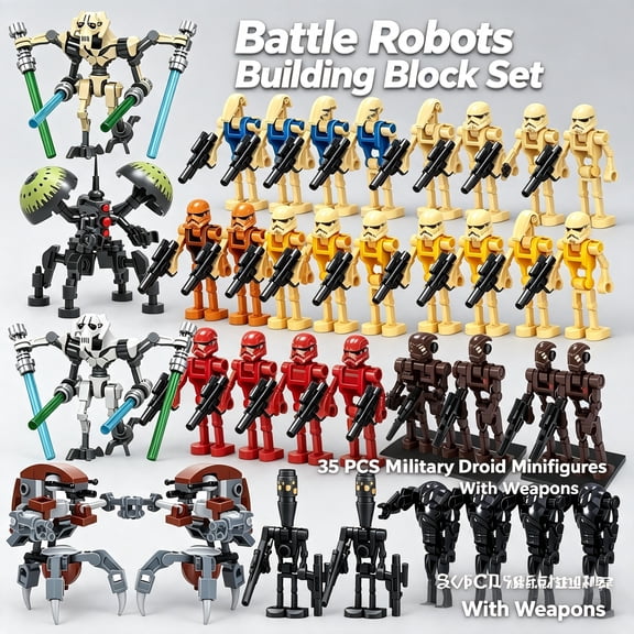 BESTSKY Battle Robots Building Block Set,35 Pcs Military Droid Minifigures with Weapons,Construction Toy Building Blocks for Toddlers 3-5