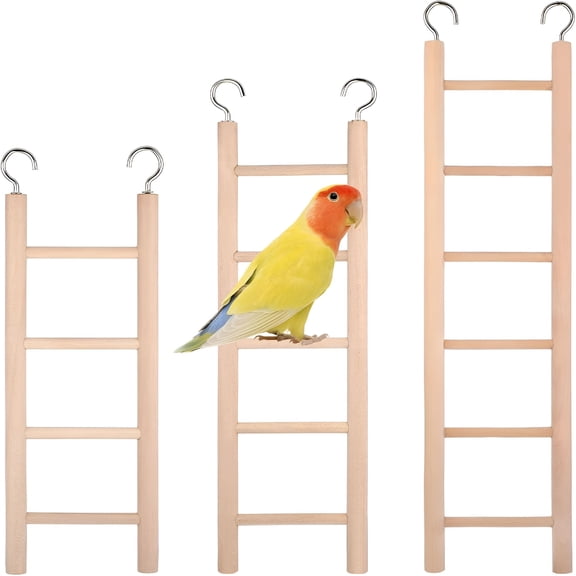 BESTSKY Bird Ladder for Cage,3 PCS Bird Cage Ladder Wooden Hanging Parrot Wood Step Parakeet Ladders Climbing Small Wooden Ladders for Birds Parakeets Parrots Cockatoo Lovebirds(4Step,5Step,6Step)