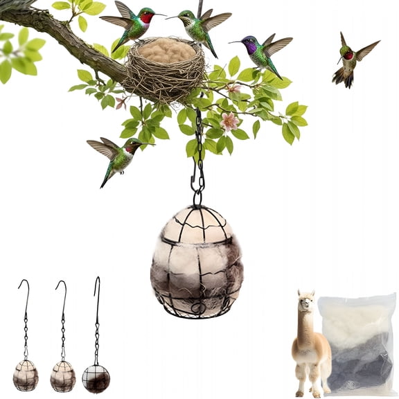 BESTSKY Bird Nesting Material,Hummingbird Nesters,Natural Alpaca Wool Material for Wild Birds,Design for Bird Lover Gifts,Nesting Balls for Wild Birds,Refillable Outdoor Birds Nesting Station