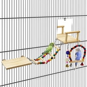 BESTSKY Bird Perch Platform with Mirror,Wooden Climbing Ladder for Parakeet,Small Bird Swing Toys with Hanging Chewing Balls Parrot Cage Accessories Budgie Playground for Cockatiel,Lovebird