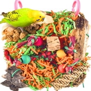 BESTSKY Bird Foraging Toy, Natural Grass Mat Shredding Hanging Toy for Parakeets, Cockatiels, Lovebirds