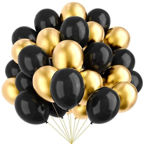 BESTSKY Black and Gold Balloons, 50pcs 12 Inch Metallic Gold and Black Balloons for Birthday, Retirement, Graduation, New Year's Eve Party Decorations