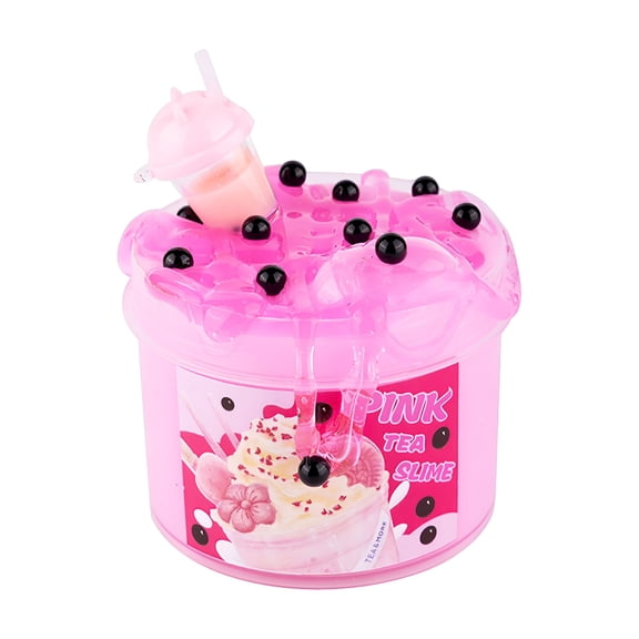 BESTSKY Boba Tea Scented Slime with Faux Pearls & Mini Cup, Soft Stretchy Sensory Toy for Stress Relief & Kids Play