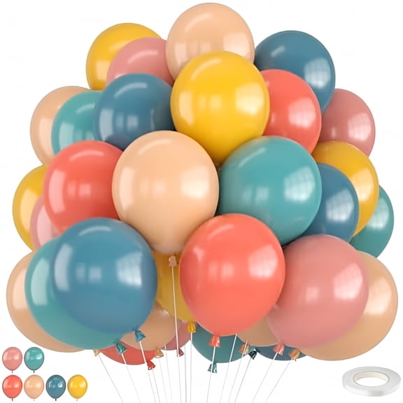 BESTSKY Boho Rainbow Balloons,12 Inch Retro Teal Blue Blush Pink Dark Light Orange Yellow Dusty Blue Balloon Colorful Balloons for Fall Autumn Baby Shower Birthday Safari Party Decorations