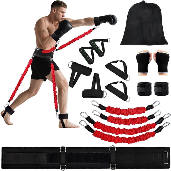 BESTSKY Boxing Resistance Bands Set for Boxing Mma Martial Arts Training Equipment|150Lbs Exercise Bands with Cuffs&Belt ,Workout Band for Resistance Training Enhance Explosive Power/Speed/Agility