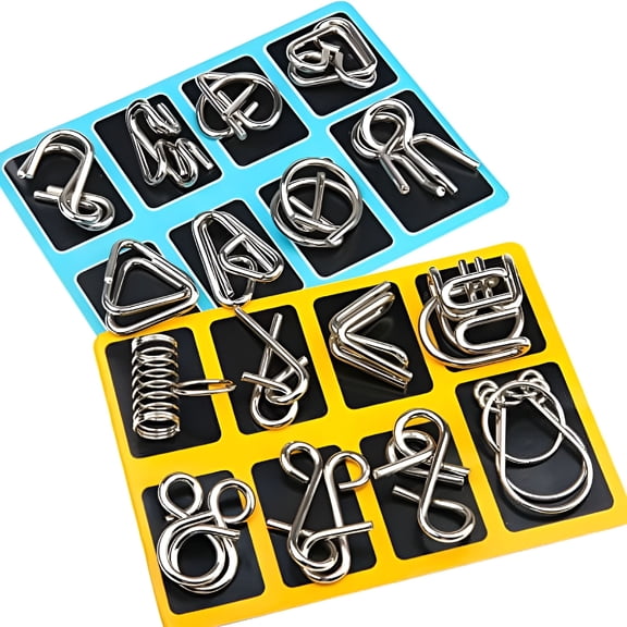 BESTSKY Brain Puzzle IQ Toys - A+B Test Mind Game Teaser Wire Magic Trick Toy IQ Puzzle Set (Pack of 16),Metallic