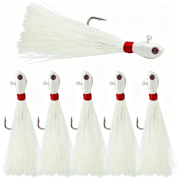 BESTSKY Bucktail Jigs, Realistic Hair Jig Fishing Lure with Single Hook, Bucktail Swimbait Jig for Bass Striper Walleye Flounder 1/4Oz, 1/2Oz, 1Oz, 2Oz Bucktail Jigs