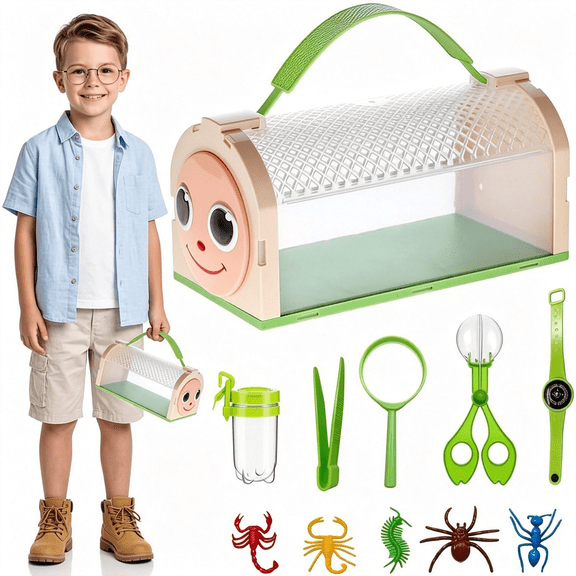 BESTSKY Bug Catcher for Kids Bug Catching Kit,Critter Habitat Box Insect Collecting,Includes Carrying H&Le & Easy-Access Door,With Bug Tong,Tweezer & Magnifying Glass,Gift for Boys & Girls