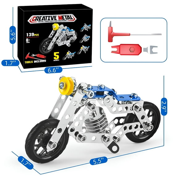 BESTSKY Building Kit Model Motorcycle Set,5 in 1 Metal Motorbike STEM Project Building Toys for Kids Ages 8-12,DIY Assembly Metal Motorcycle Toys Model Gift